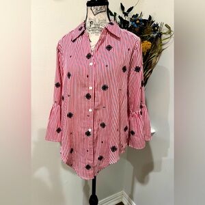 Ruby Rd. Red White and Blue embroidered button down top size Small